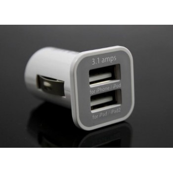 USAMS 3.1A Compact Dual USB Car Charger Adapter (White)